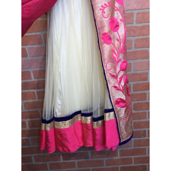 Karishma Womens Traditional Anarkali Gown Embroidered Velvet Mesh Long Dress - Picture 7 of 15